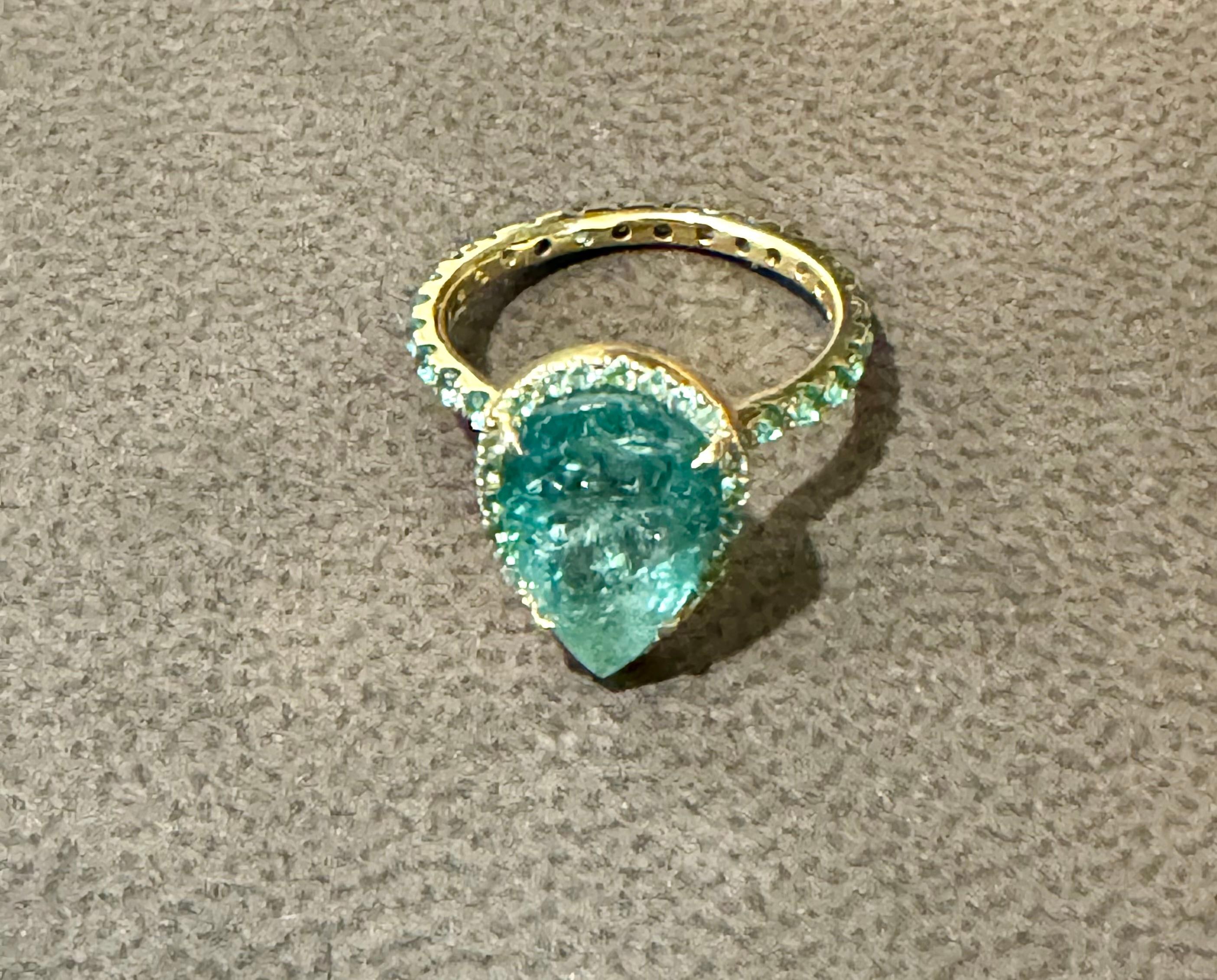 2.20 Ct Pear Shape Pariba Tourmaline Ring in  Or 18 K Taille 3.5 en vente 2