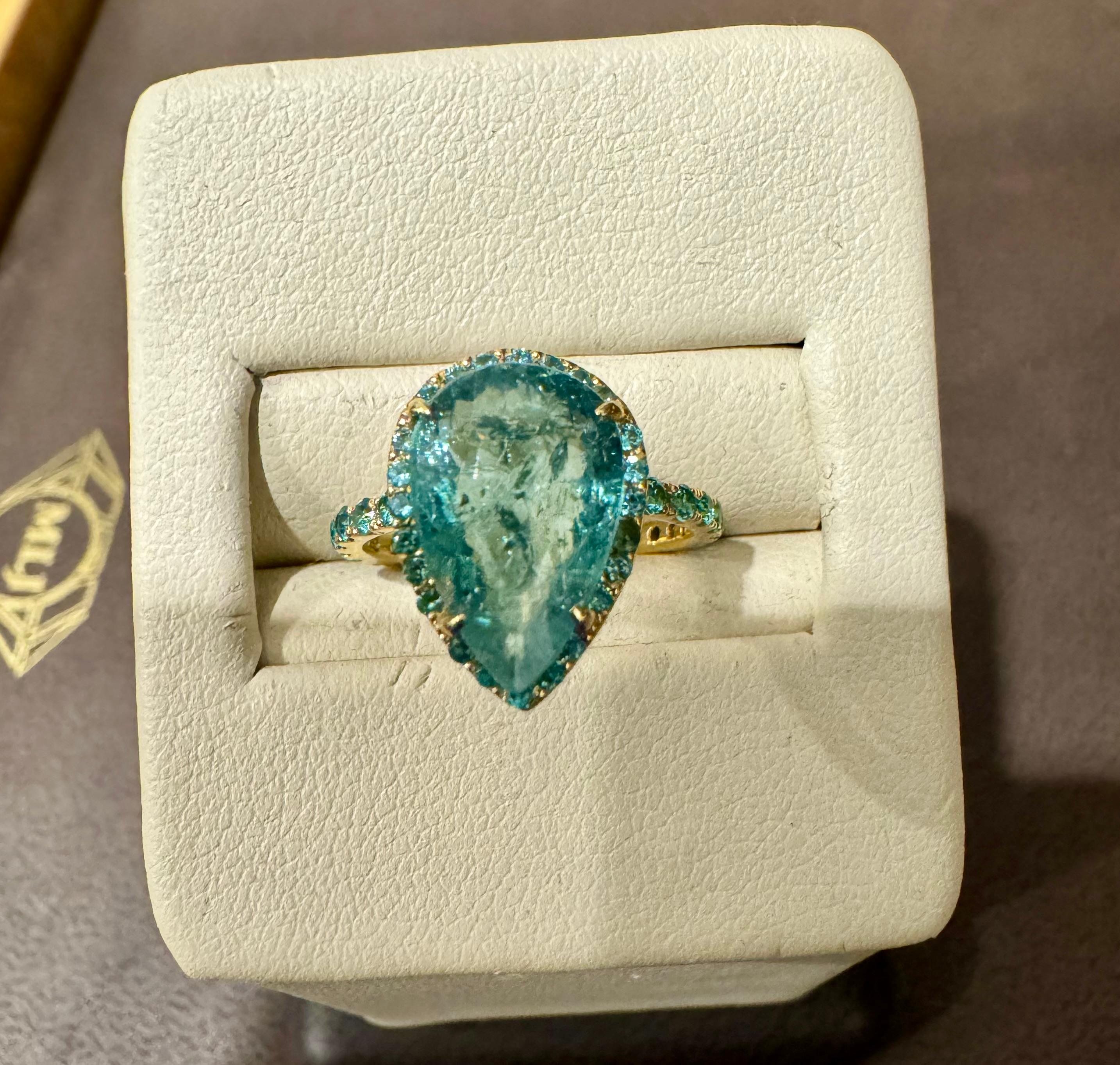 2.20 Ct Pear Shape Pariba Tourmaline Ring in  Or 18 K Taille 3.5 en vente 4