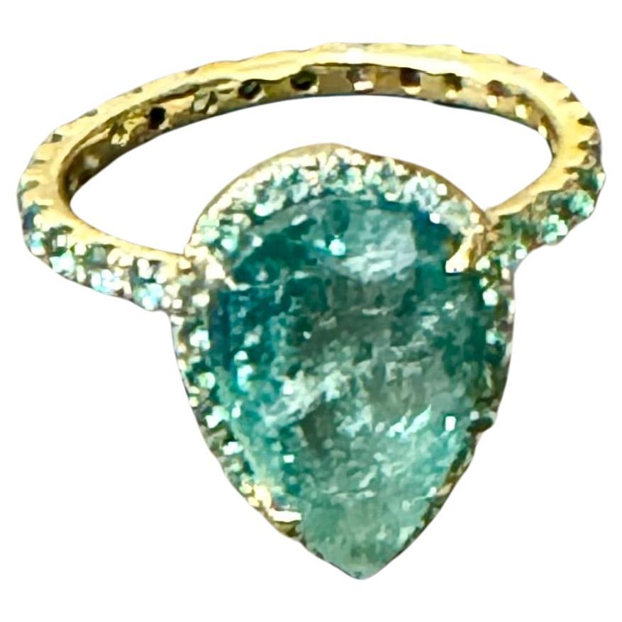 2.20 Ct Pear Shape Pariba Tourmaline Ring in  18 K Gold Size 3.5