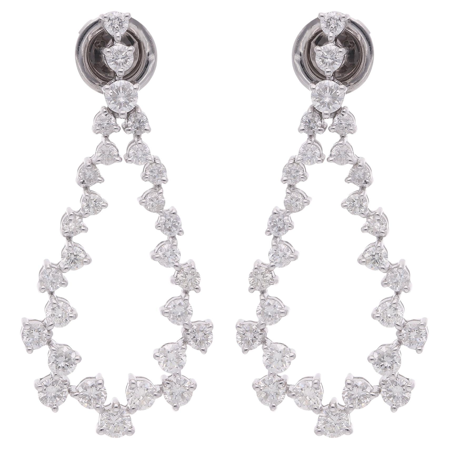 2.20 Ct SI Clarity HI Color Diamond Dangle Earrings 18 Karat White Gold Jewelry For Sale