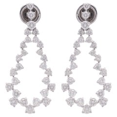 2.20 Ct SI Clarity HI Color Diamond Dangle Earrings 18 Karat White Gold Jewelry