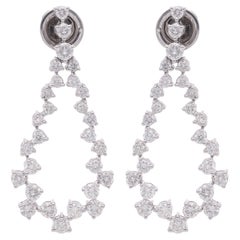 2.20 Ct SI Clarity HI Color Diamond Dangle Earrings 18 Karat White Gold Jewelry