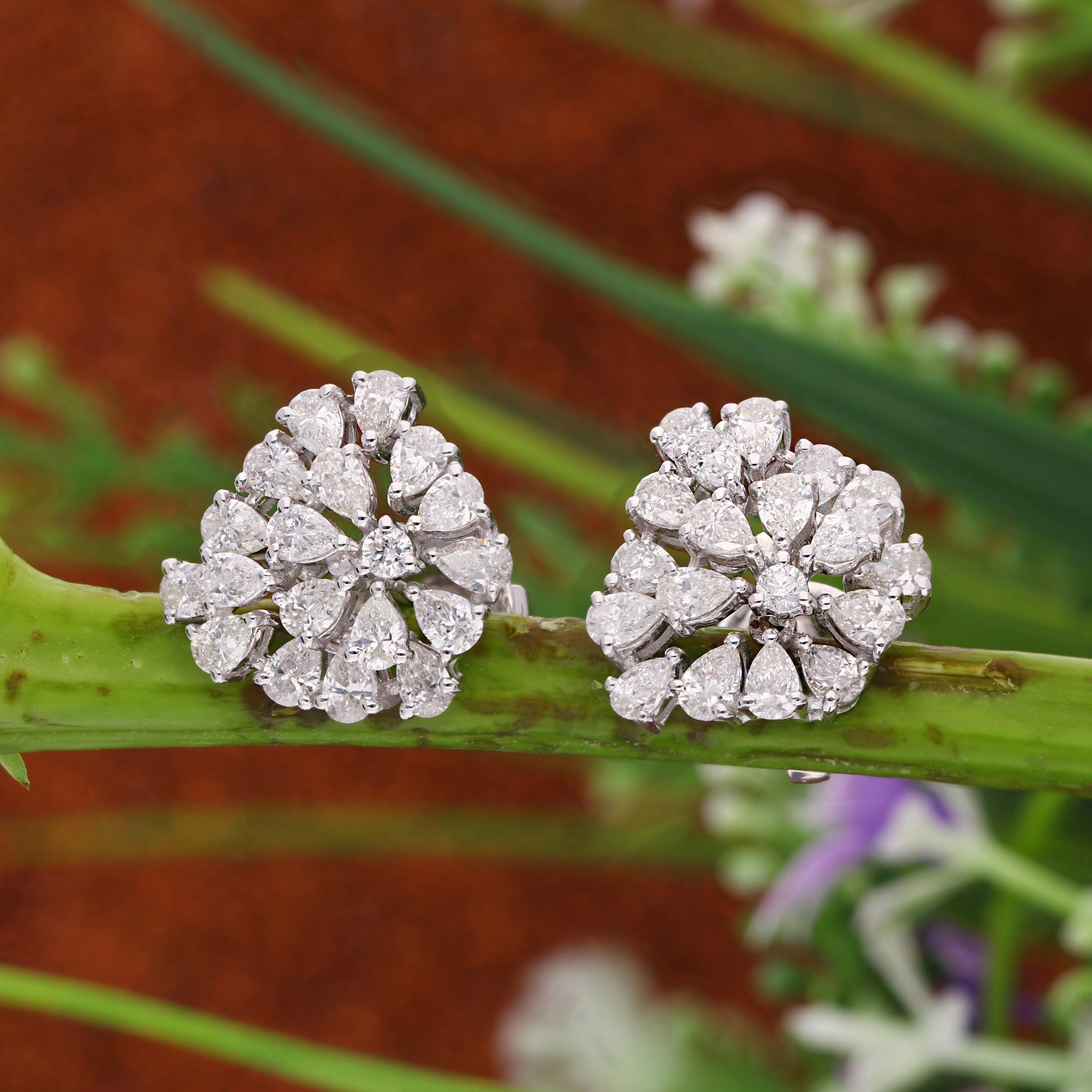 Modern 2.20 Ct SI Clarity HI Color Pear Round Diamond Stud Earrings 18 Karat White Gold For Sale