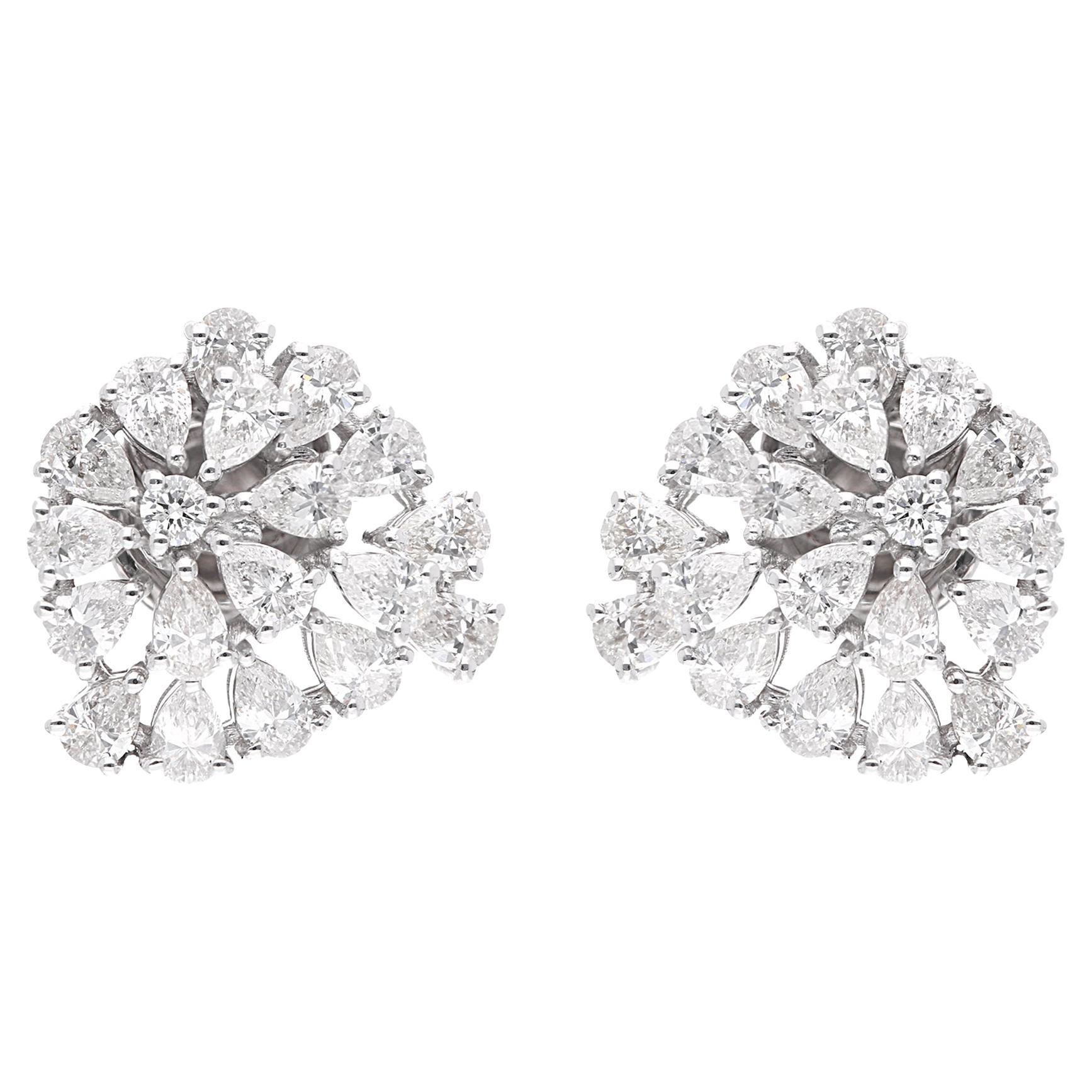 2.20 Ct SI Clarity HI Color Pear Round Diamond Stud Earrings 18 Karat White Gold For Sale