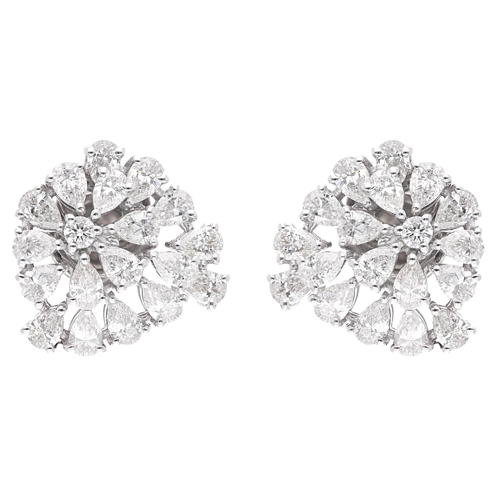 2.20 Ct SI Clarity HI Color Pear Round Diamond Stud Earrings 18 Karat White Gold