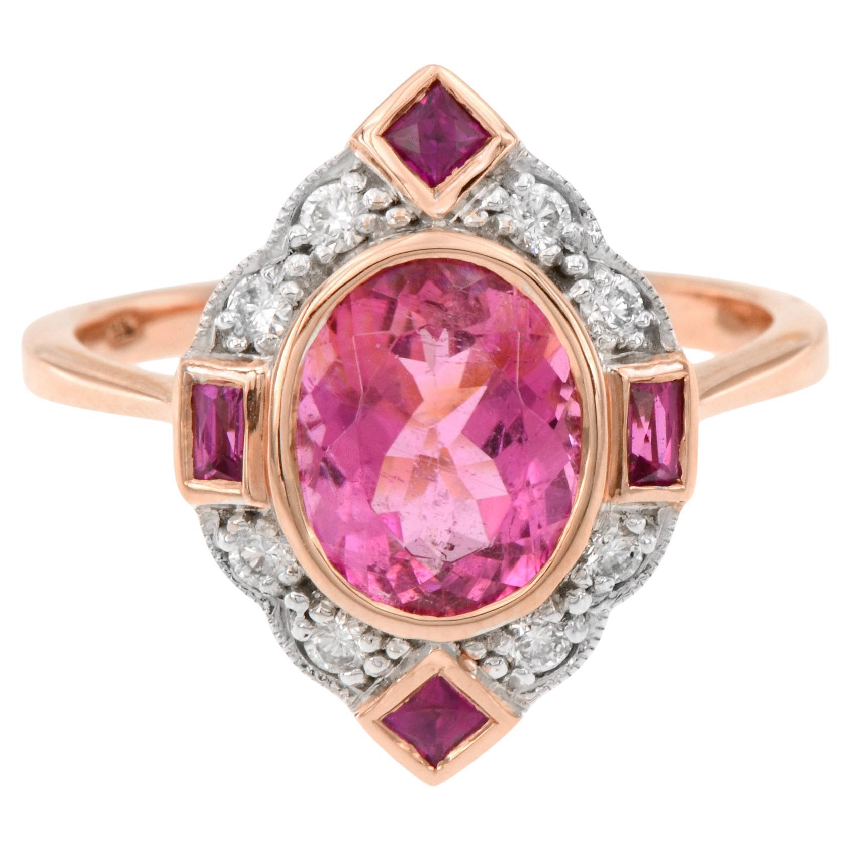 For Sale:  2.20 Ct. Tourmaline Ruby Diamond Vintage Inspired Engagement Ring in 14K Gold