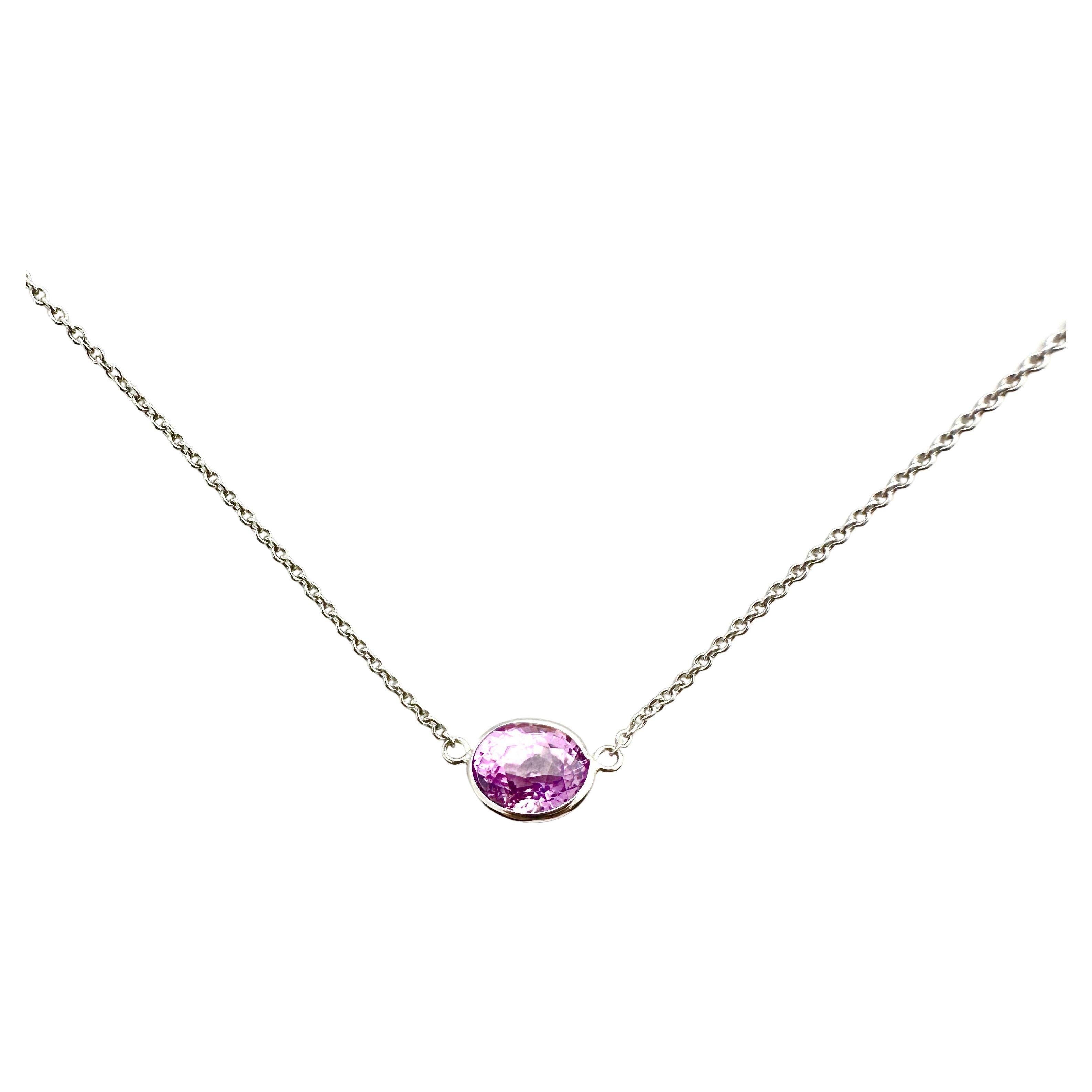 2.20ct Certified Purple Sapphire Oval Cut Solitaire Necklace in 14k WG For Sale