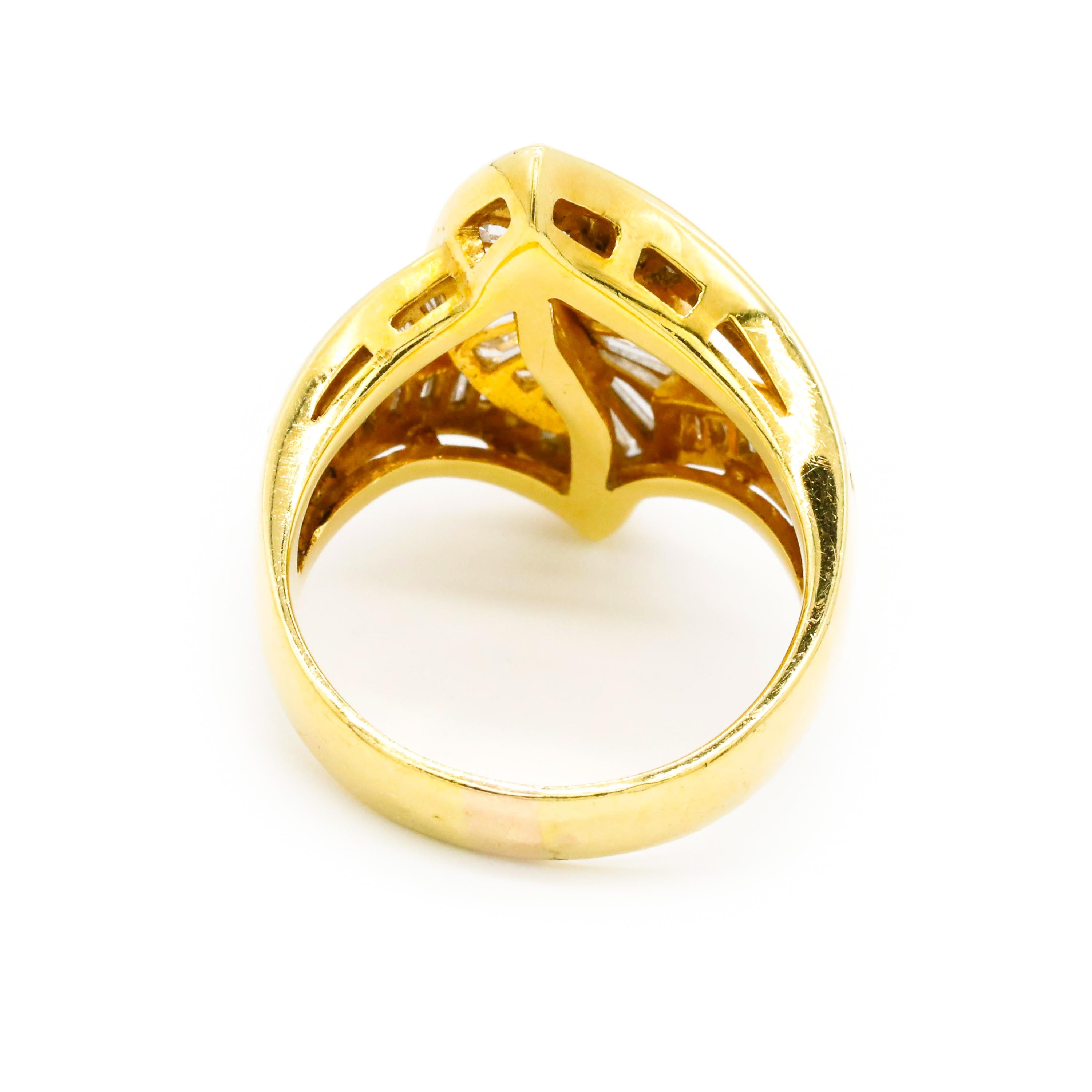Art Deco 2.20 TCW Baguette Cut Diamond Fine Estate Engagement Ring 18k Yellow Gold For Sale