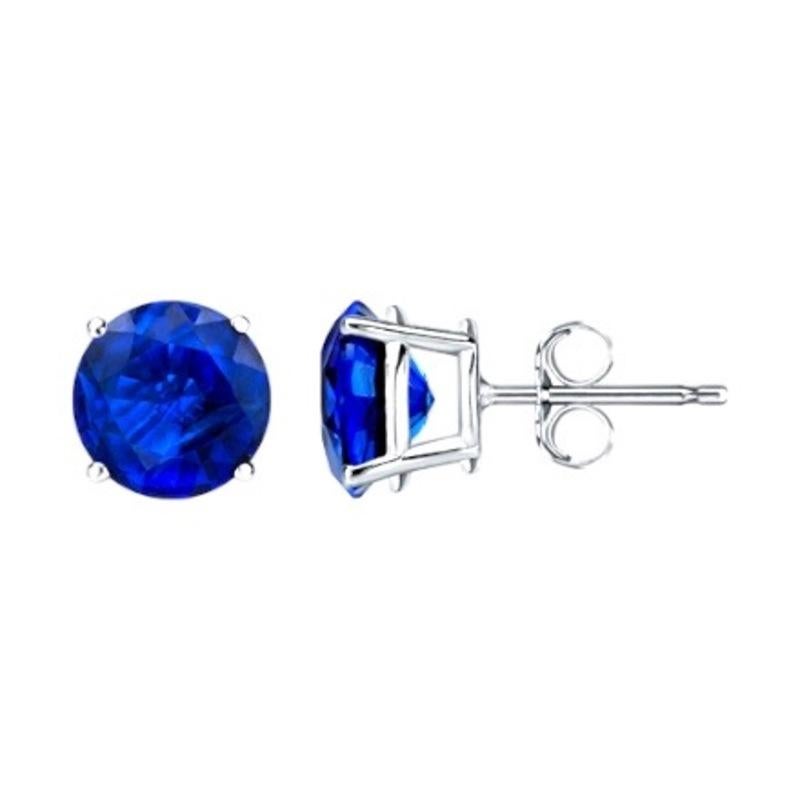 Taille ronde 2.20 to 2.30 Ct Classic Gemstone Sapphire Stud Ears - 14K White Gold en vente