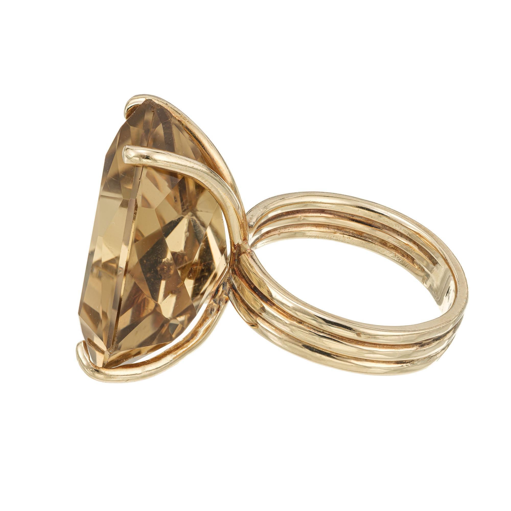 Shield Cut 22.00 Carat Citrine Quartz Gold Cocktail Ring For Sale