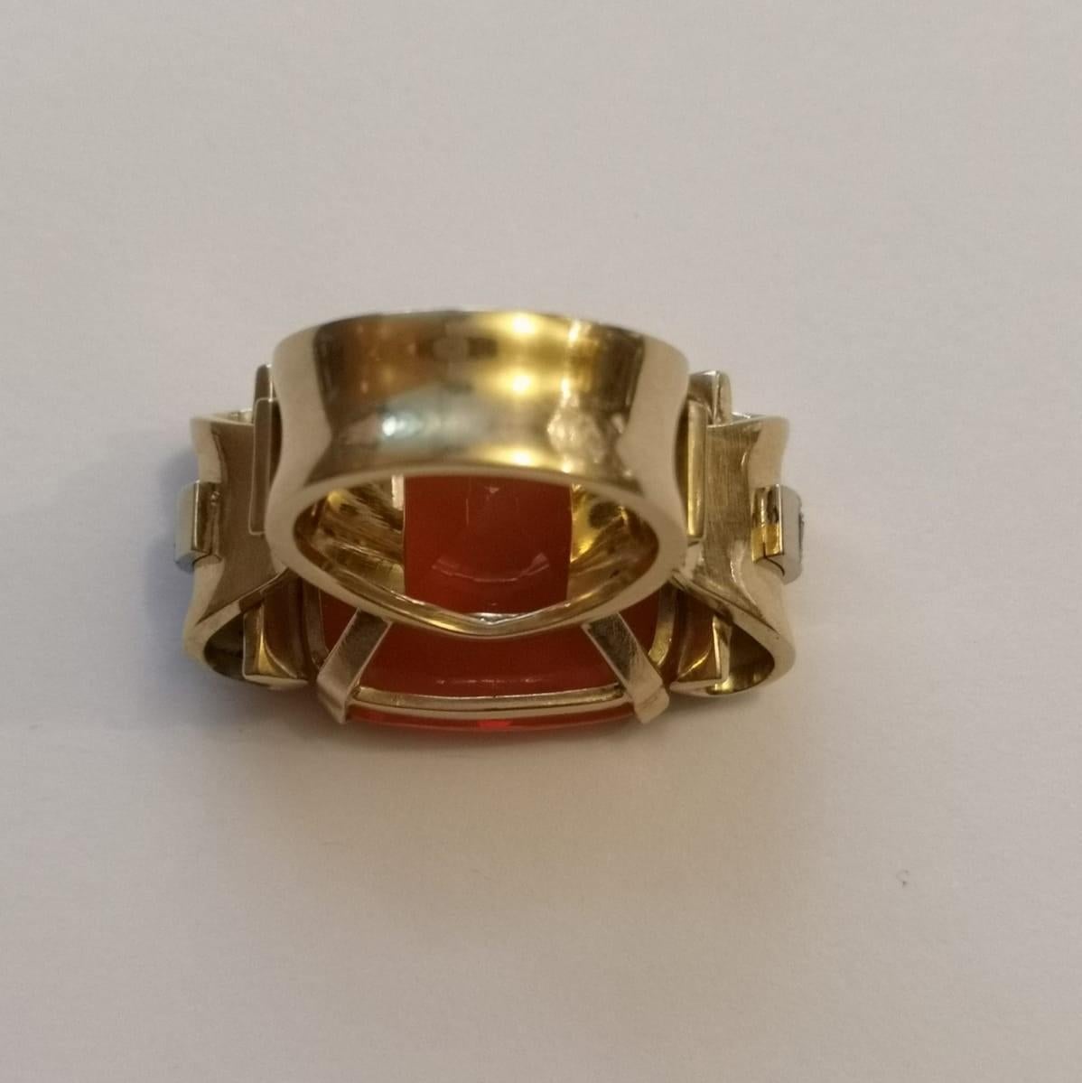 22.00 Carat Fire Opal with 0.35 Carat Diamonds 18 Karat Gold Cocktail Ring For Sale 1