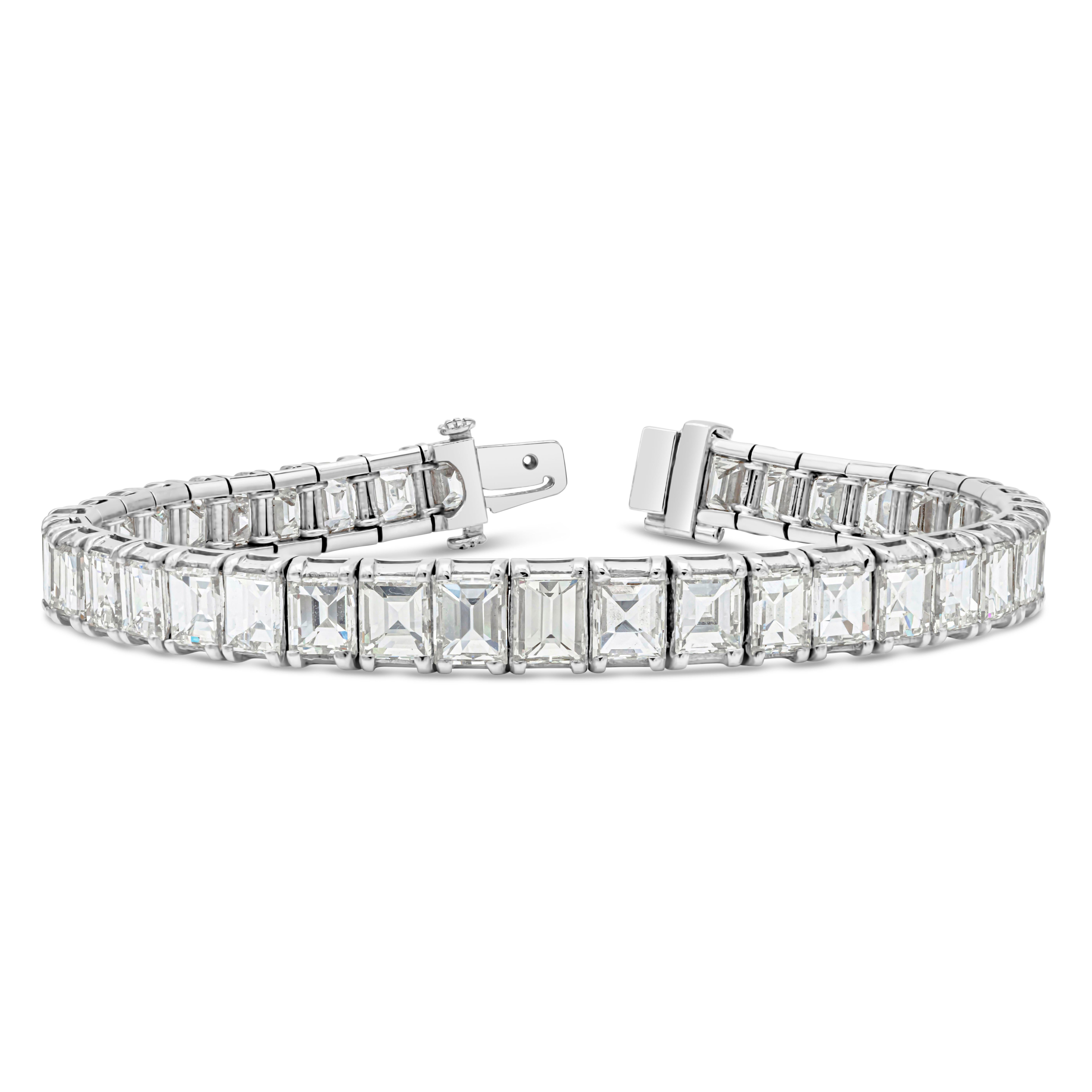 A beautiful vintage high jewelry tennis bracelet showcasing a row of baguette diamonds set in a polished platinum mounting. The diamonds are beautiful qualities; G-I color, VVS-VS clarity. 7 inch length hand made jewelry piece.

Roman Malakov is a