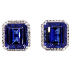 22.00 Ct.Tw VIVID BLUE Cushion Cut Tanzanite and Diamond Earring By Neil Savalia