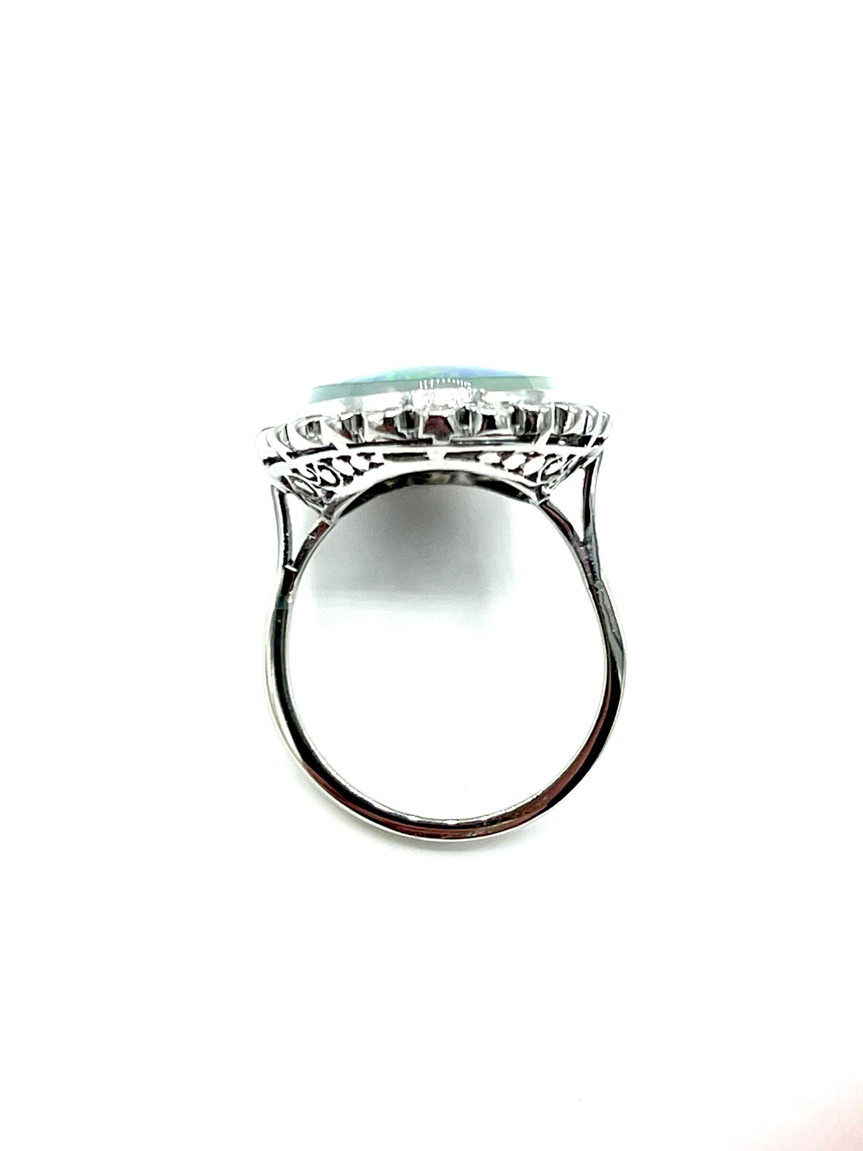 Women's or Men's 22.00 x 14.00mm Black Opal Triplet and Single Cut Diamond White Gold Ring