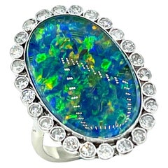 22.00 x 14.00mm Black Opal Triplet and Single Cut Diamond White Gold Ring