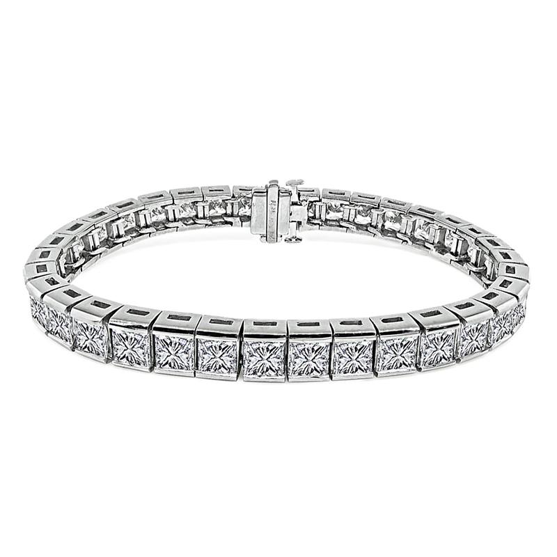 Princess Cut 22.00 Carat Diamond Platinum Line Bracelet For Sale