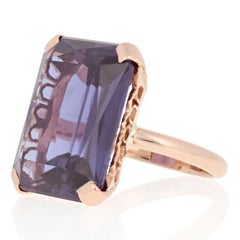 22.00ct Synthetic Color Change Sapphire Vintage Ring, 14k Rose Gold Cocktail
