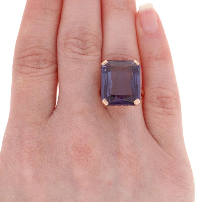 Rose Cut 22.00ct Synthetic Color Change Sapphire Vintage Ring, 14k Rose Gold Cocktail