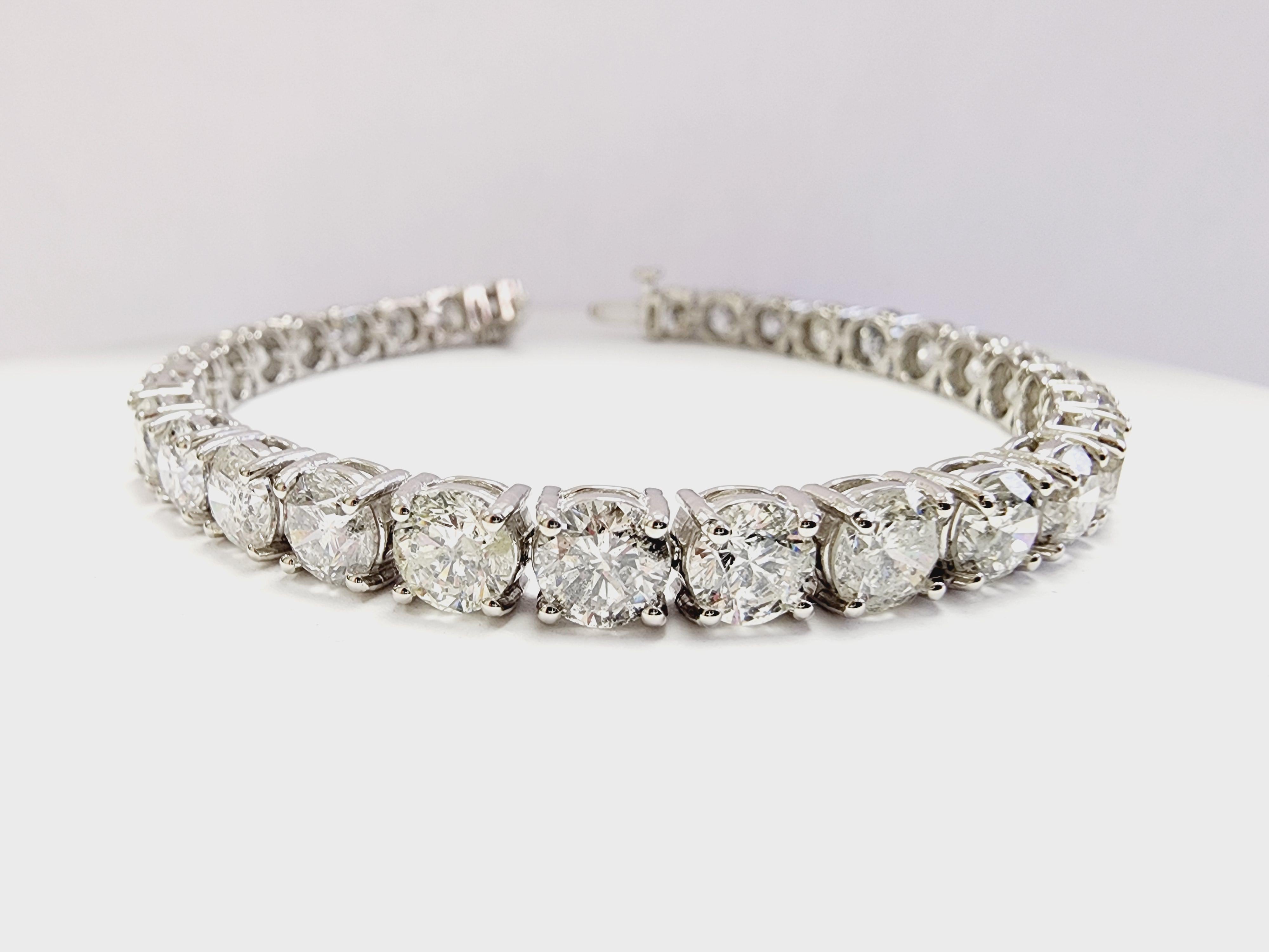 Round Cut 22.01 Carat Natural Diamond Tennis Bracelet in 14K White Gold