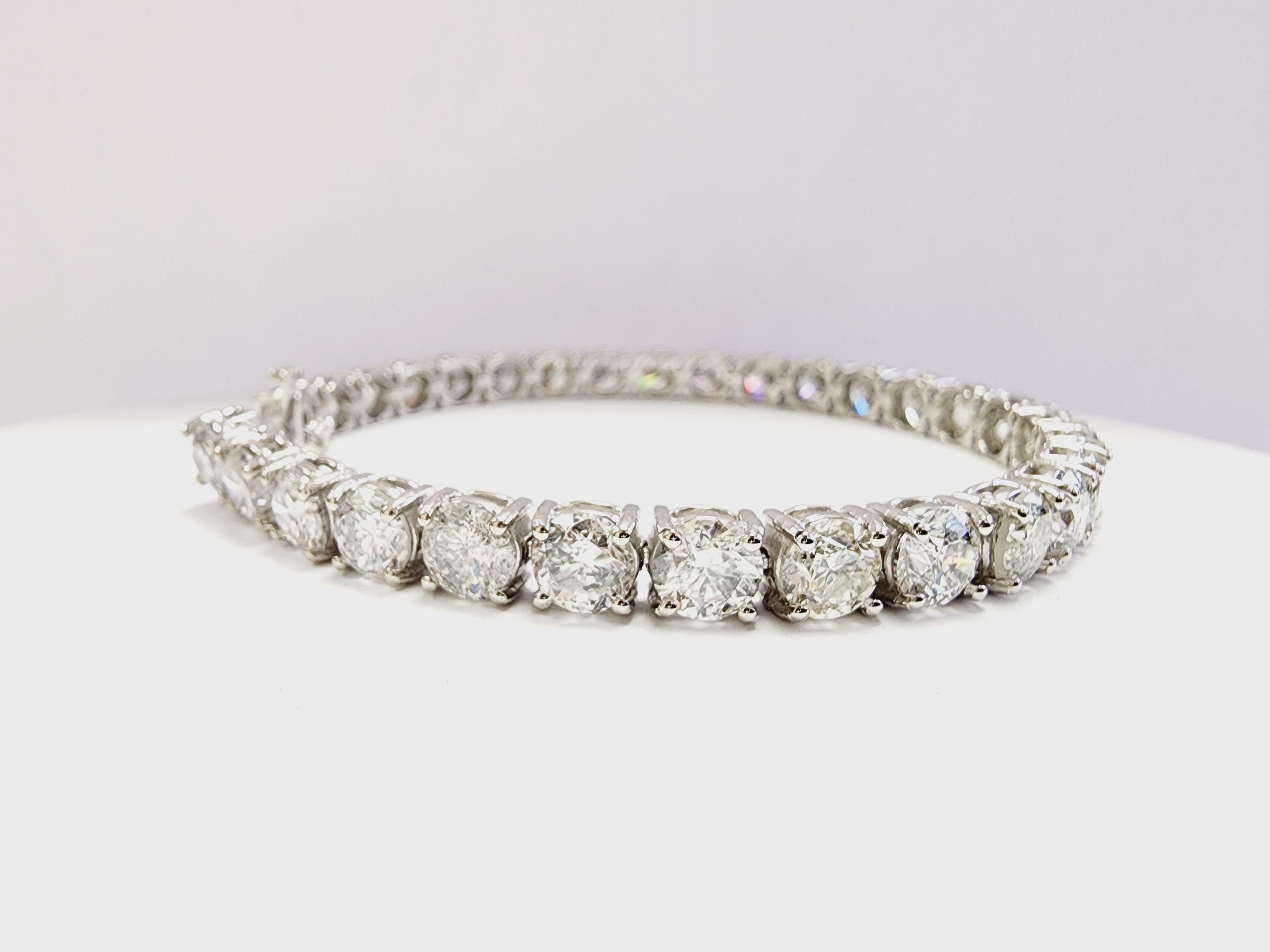 22.01 Carat Natural Diamond Tennis Bracelet in 14K White Gold 2