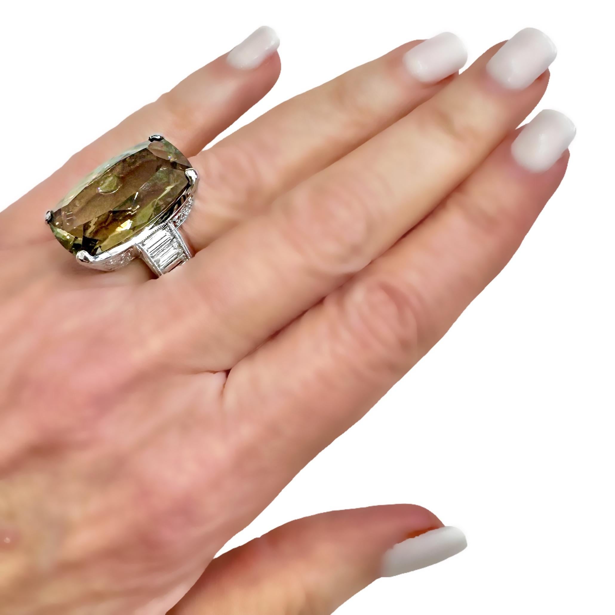 22.03 Carat Zultanite, Baguette and Diamond Cocktail Ring in Platinum For Sale 1