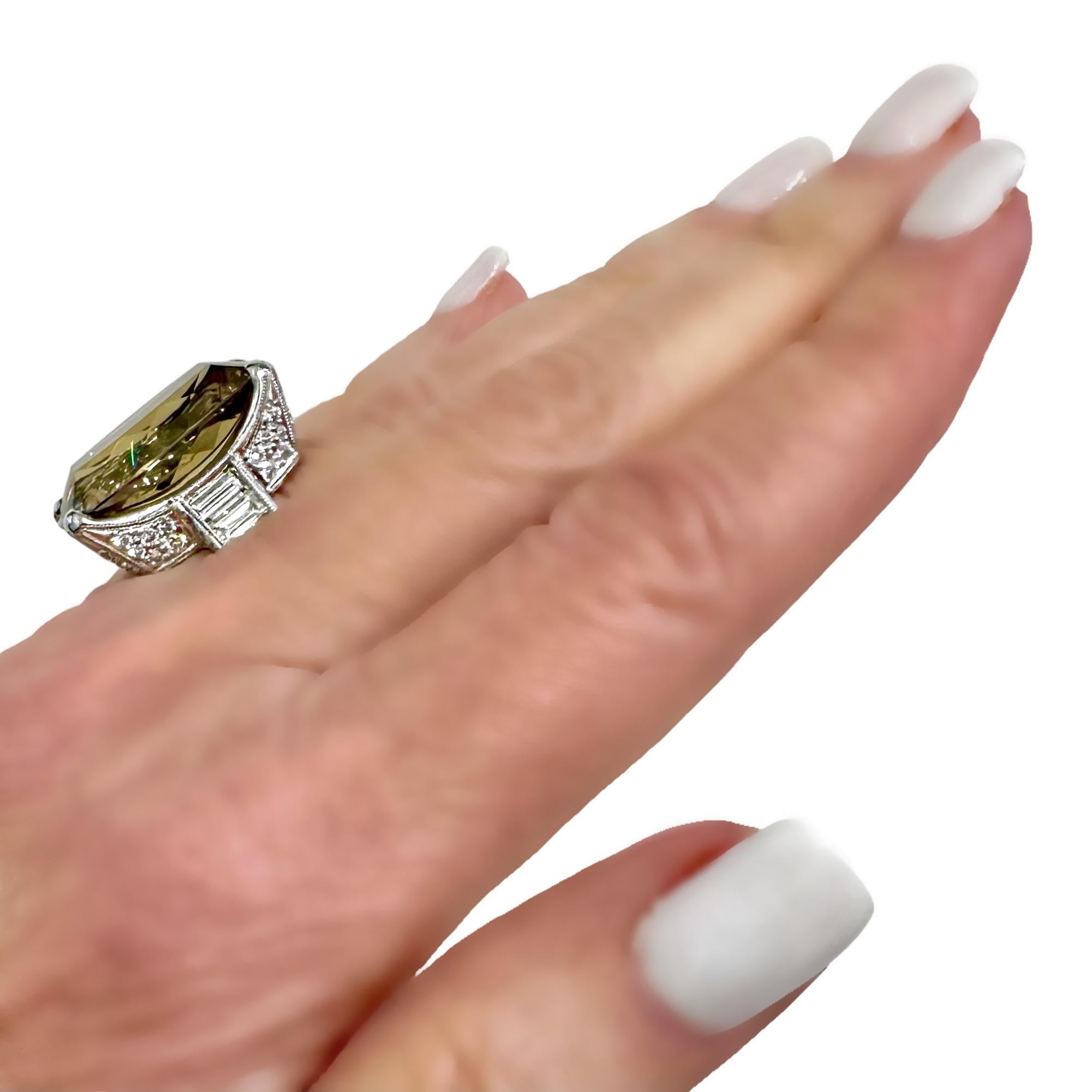 22.03 Carat Zultanite, Baguette and Diamond Cocktail Ring in Platinum For Sale 2