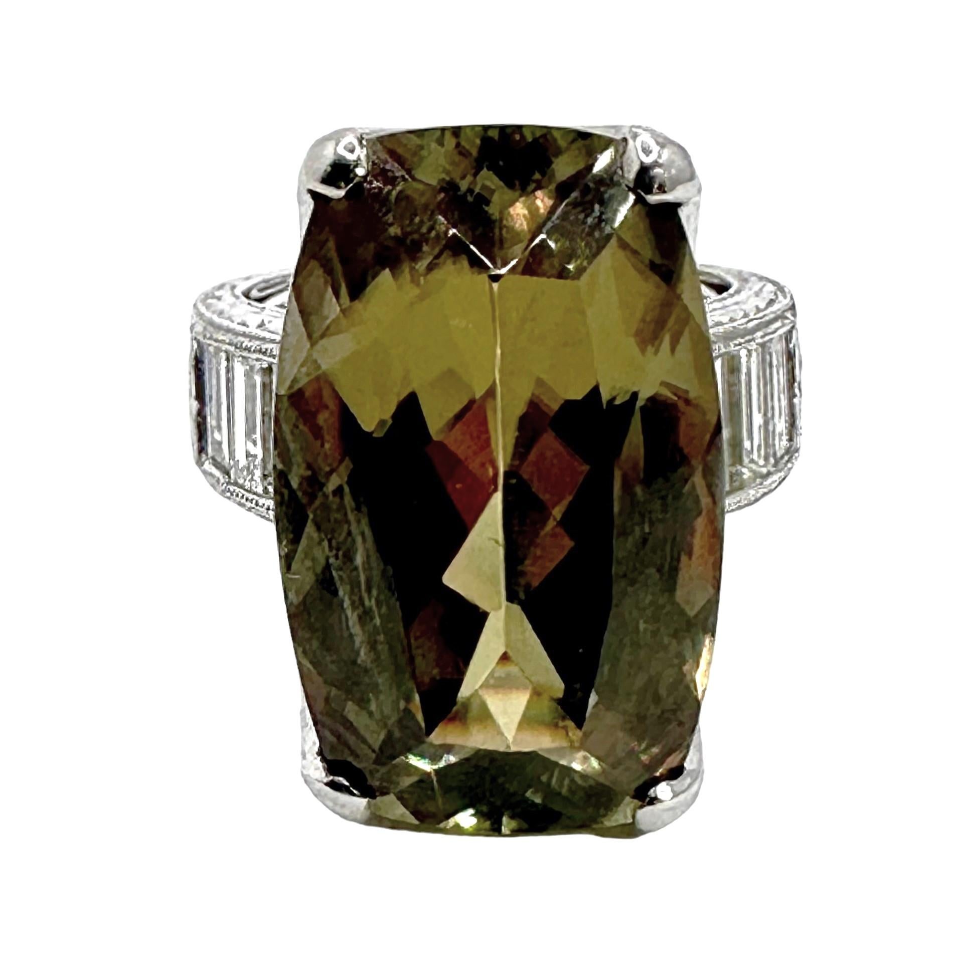 22.03 Carat Zultanite, Baguette and Diamond Cocktail Ring in Platinum For Sale 3