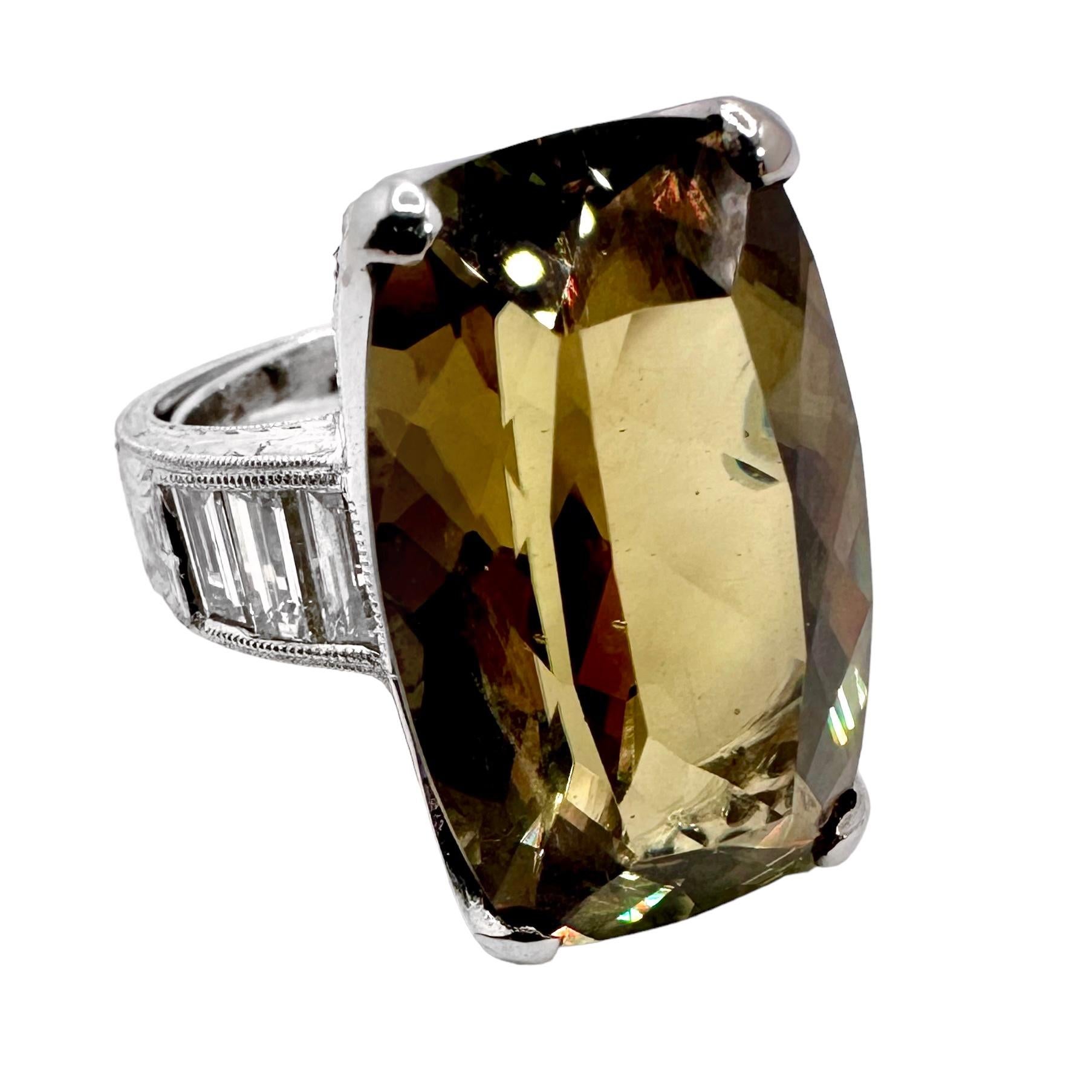 Modern 22.03 Carat Zultanite, Baguette and Diamond Cocktail Ring in Platinum For Sale