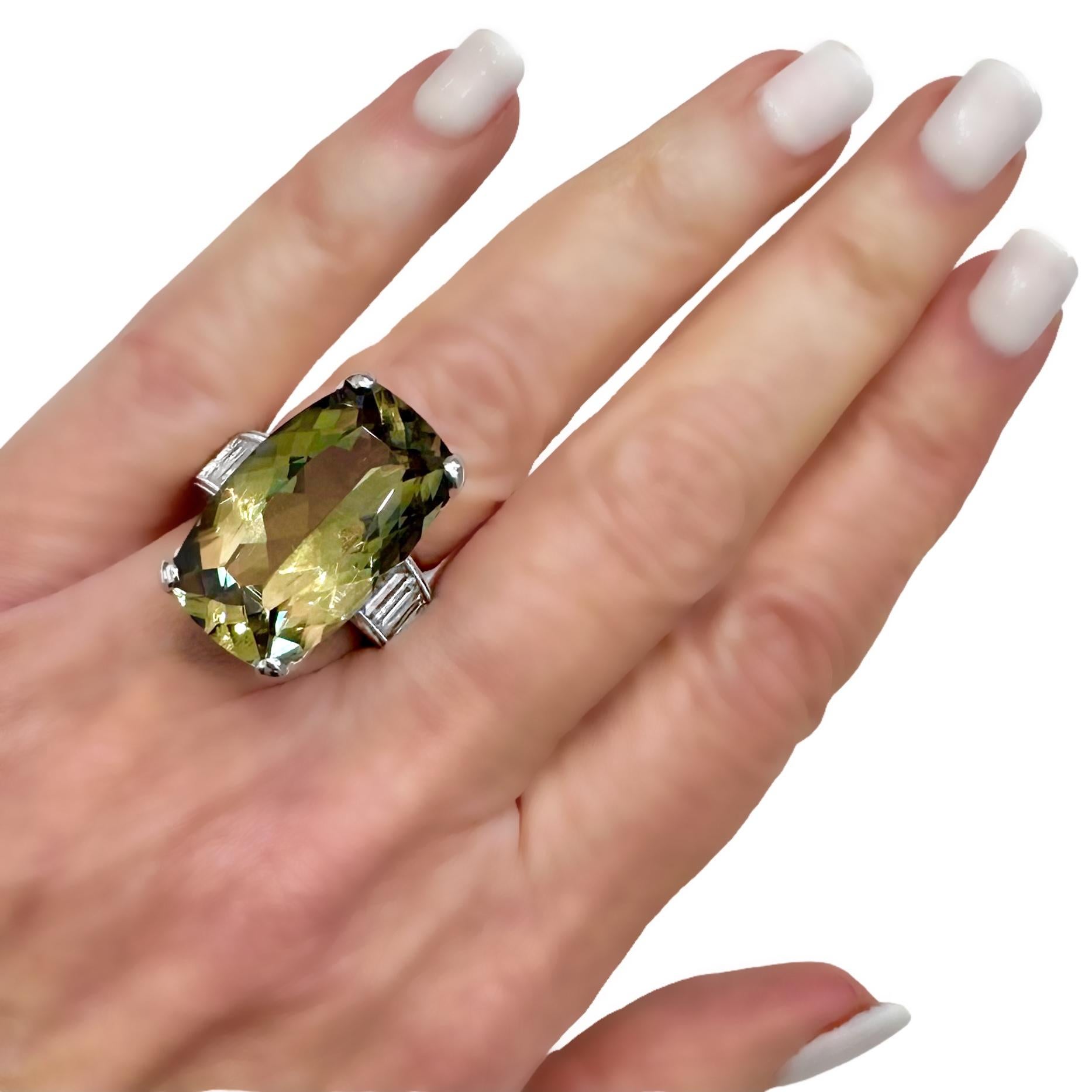 Women's 22.03 Carat Zultanite, Baguette and Diamond Cocktail Ring in Platinum For Sale