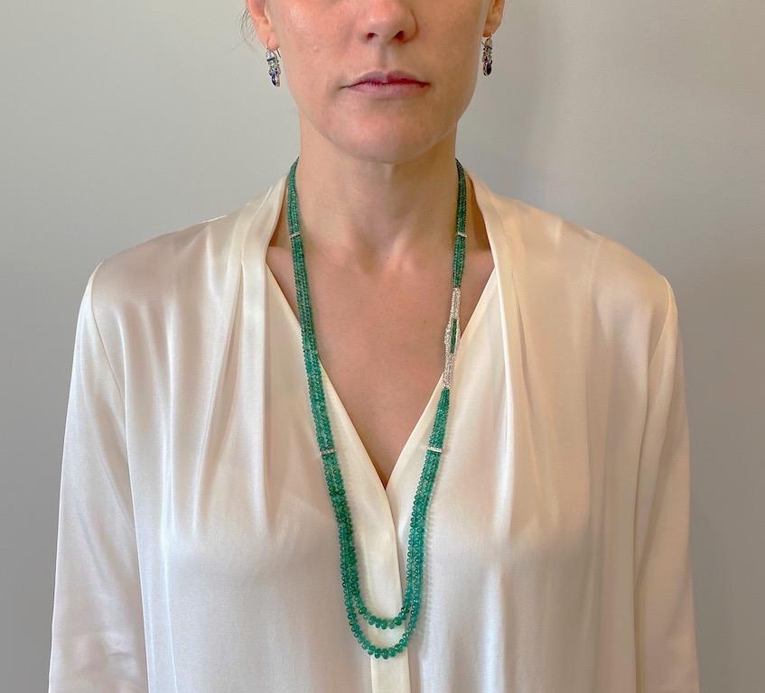 220.31 Carat Rondelle Emerald Necklace with Emeralds and Diamonds in Platinum In New Condition For Sale In Charleston, SC