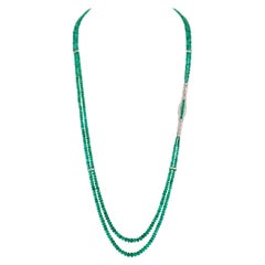 220.31 Carat Rondelle Emerald Necklace with Emeralds and Diamonds in Platinum