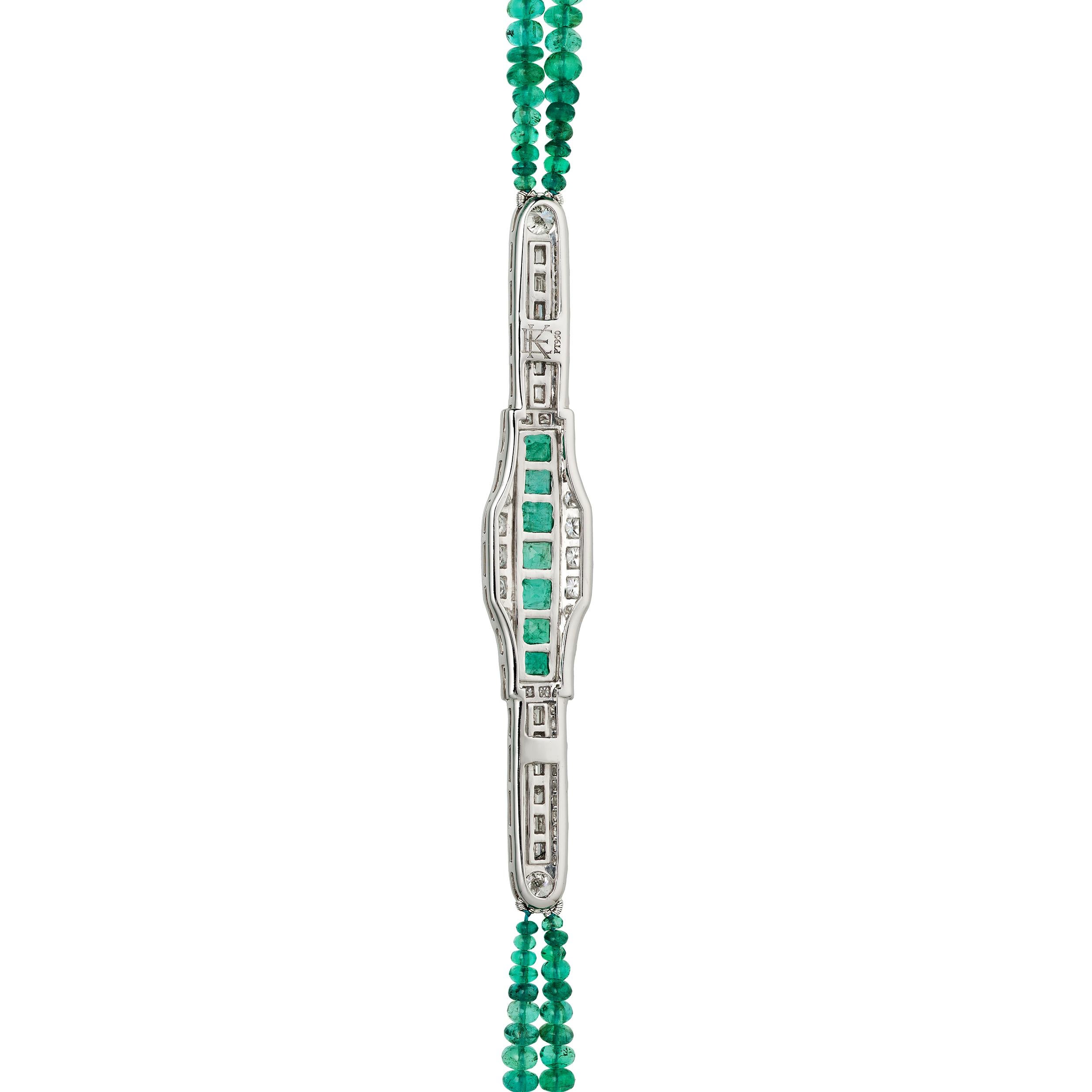 Modern 220.31 Carat Rondelle Emerald Necklace with Emeralds and Diamonds in Platinum For Sale