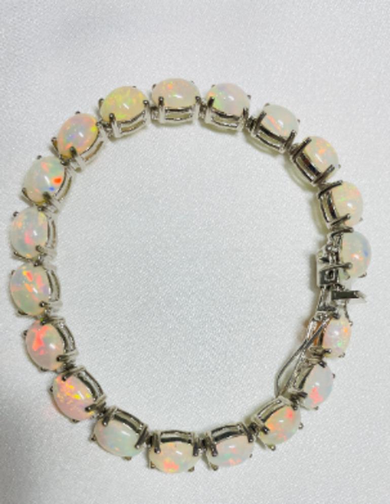 Women's 22.04 Carat Genuine Ethiopian Fire Opal Tennis Bracelet for Mom Sterling Silver For Sale
