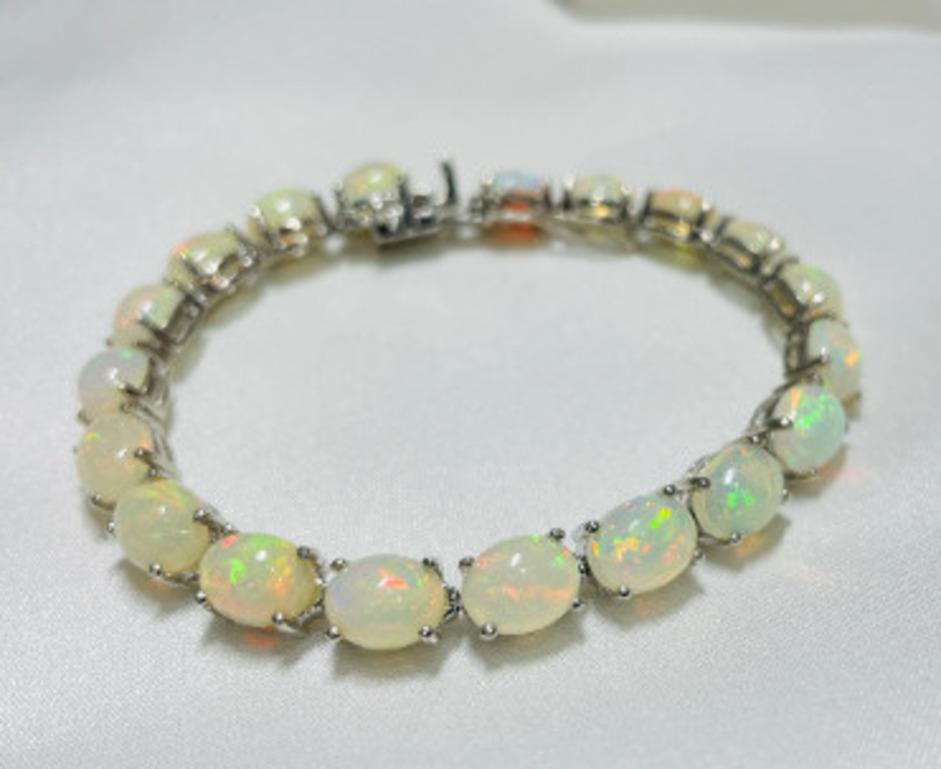 22.04 Carat Genuine Ethiopian Fire Opal Tennis Bracelet for Mom Sterling Silver For Sale 2