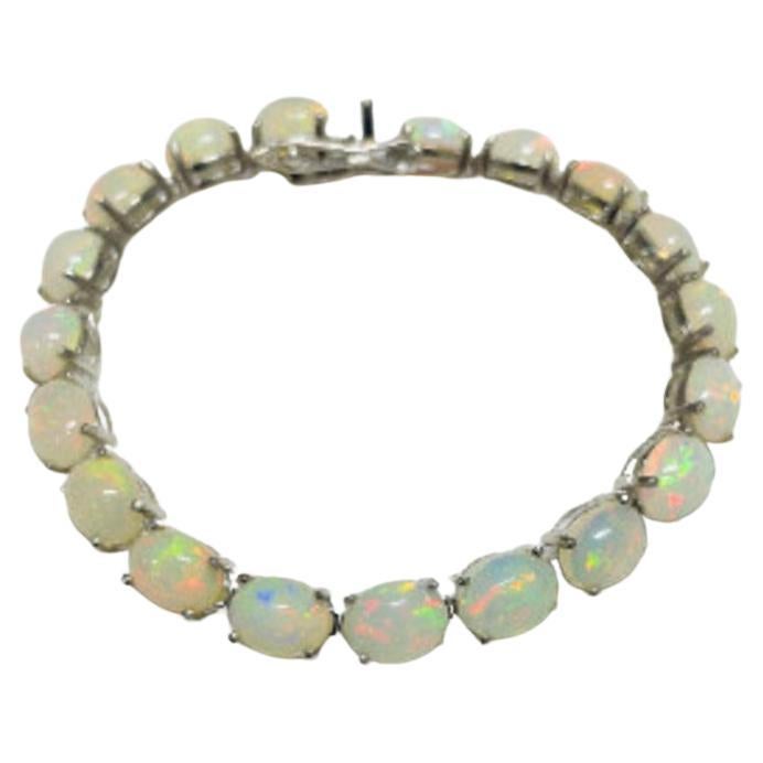 Bracelet tennis en argent sterling avec opale d'Éthiopie véritable de 22,04 carats en vente