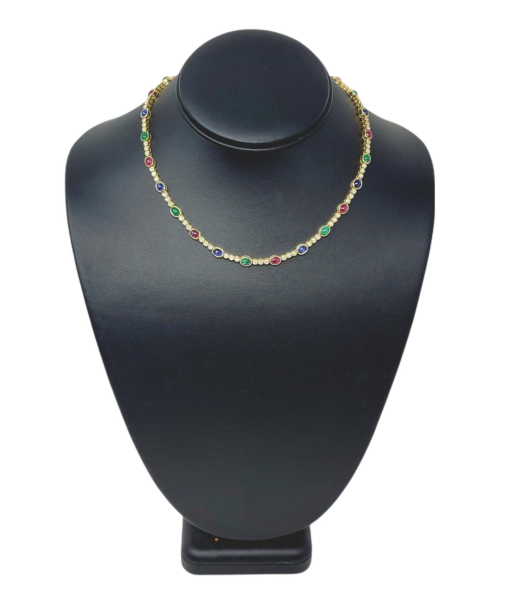 Contemporary 22.05 Carats Total Ruby, Emerald, Sapphire and Diamond Station Choker Necklace