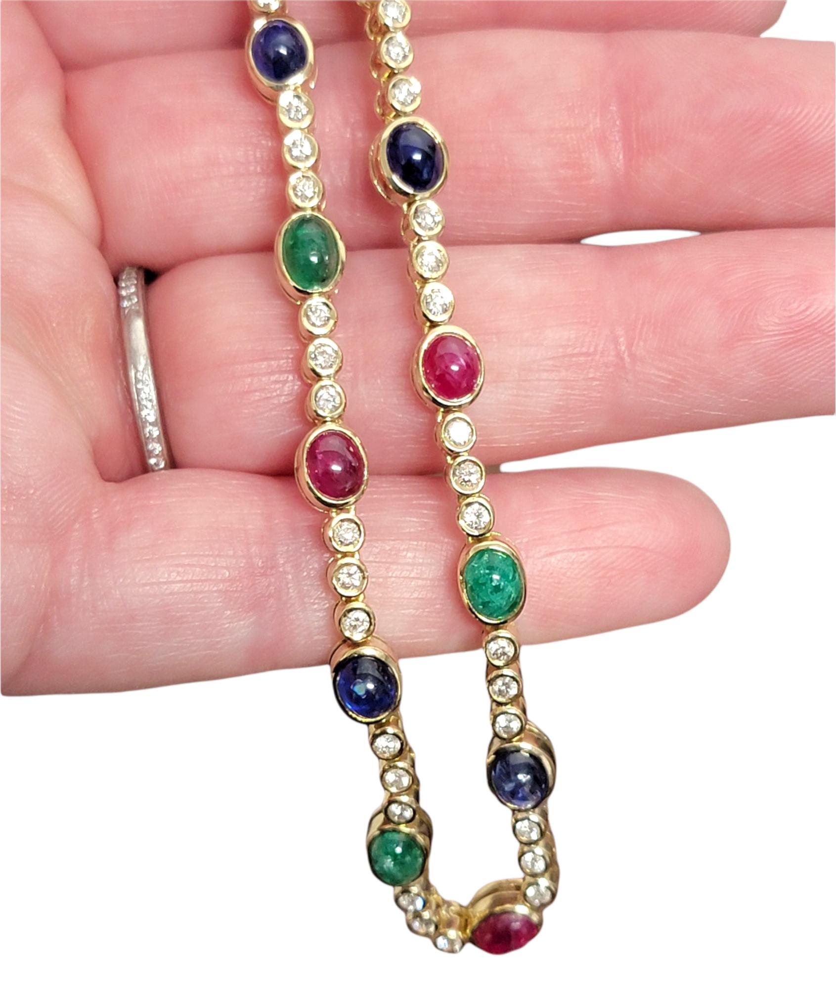 Women's 22.05 Carats Total Ruby, Emerald, Sapphire and Diamond Station Choker Necklace