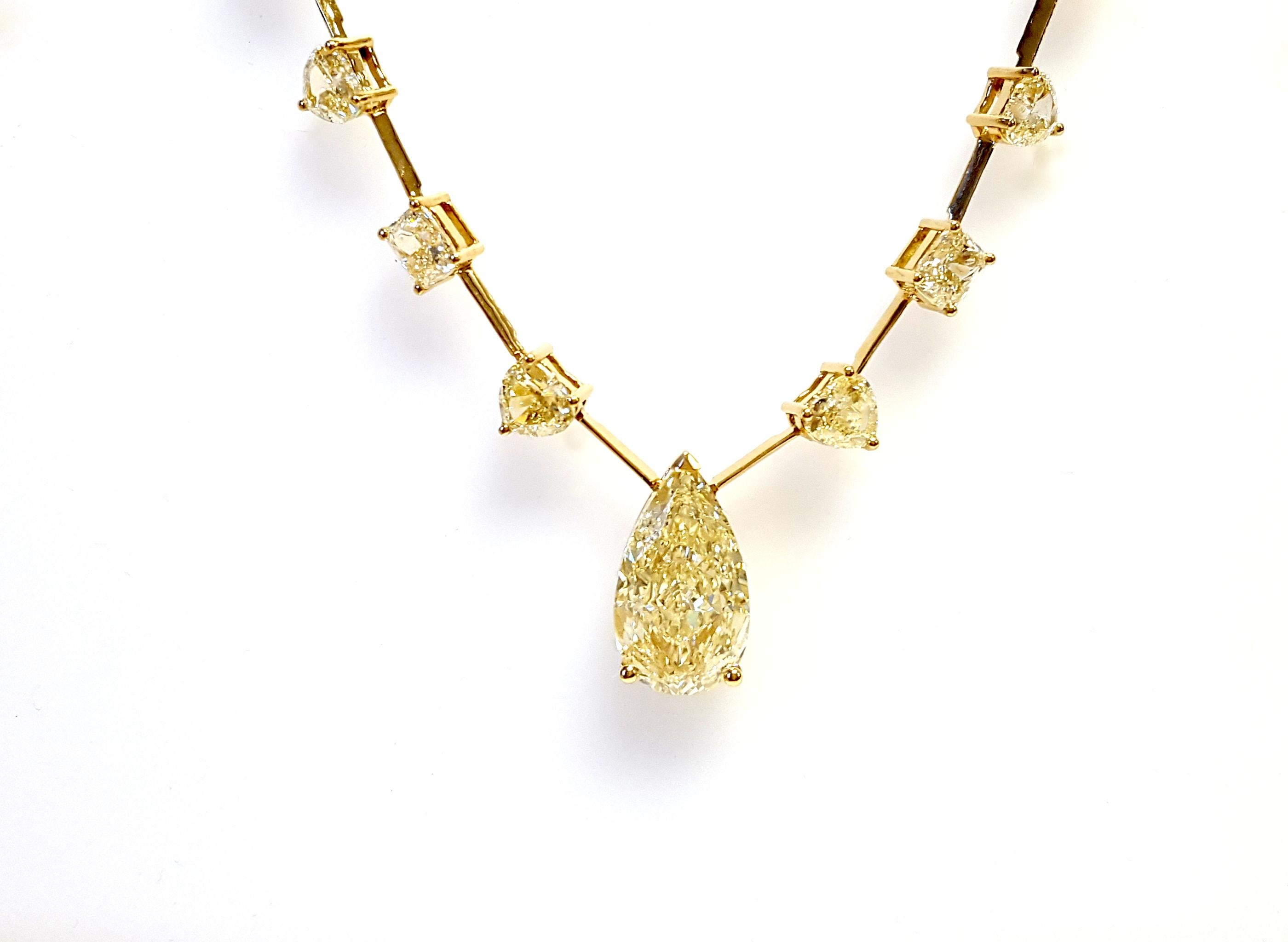 Modern 22.06 Carat Natural Mix Shaped Yellow Diamond Necklace, In 18 Karat Yellow Gold. For Sale