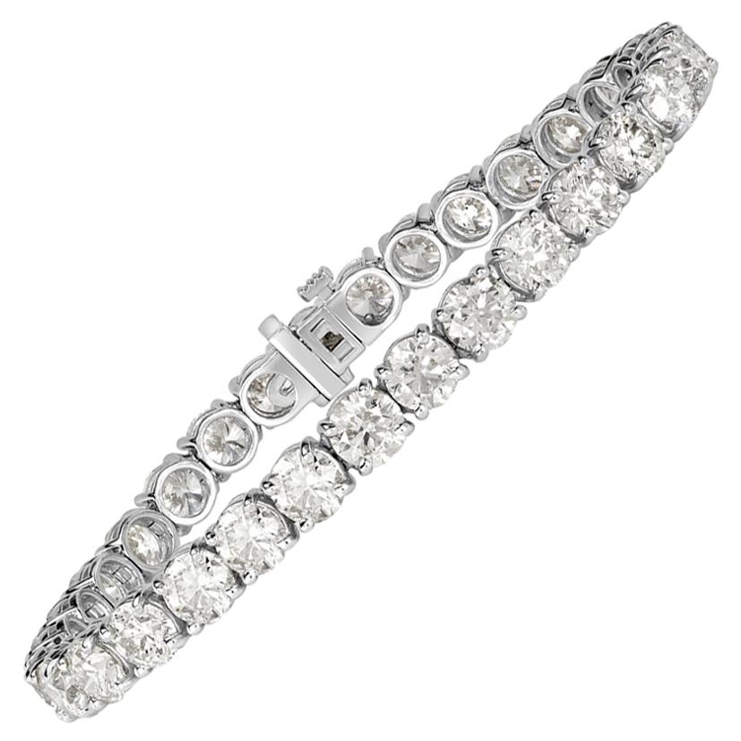 22.07 Carat Round Brilliant Cut Diamond Tennis Bracelet in 18 Karat White Gold For Sale