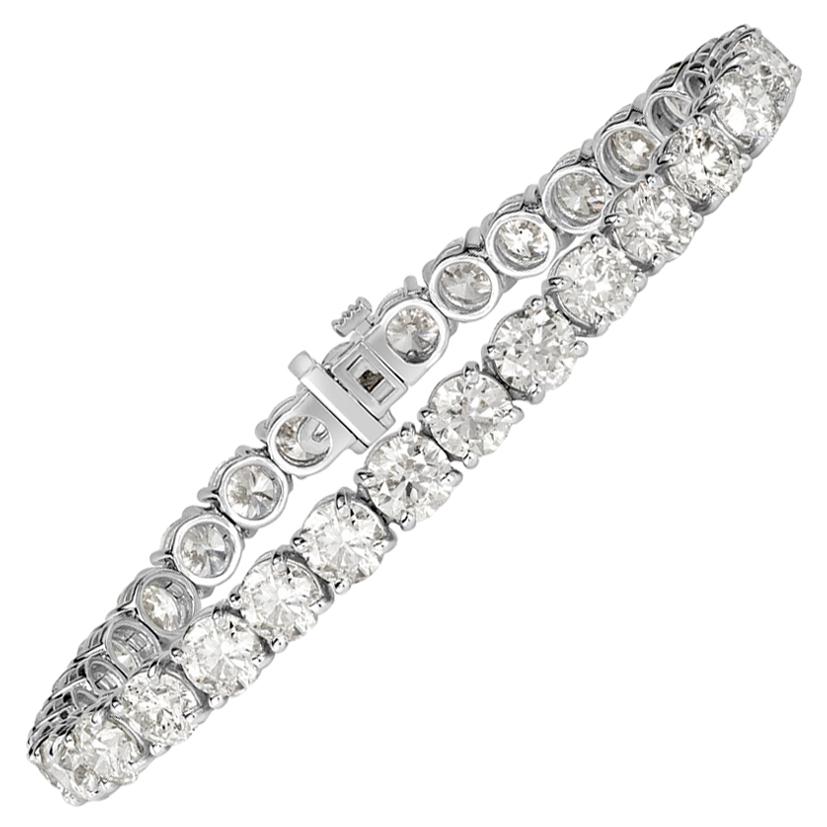 22.07 Carat Round Brilliant Cut Diamond Tennis Bracelet in 18 Karat White Gold