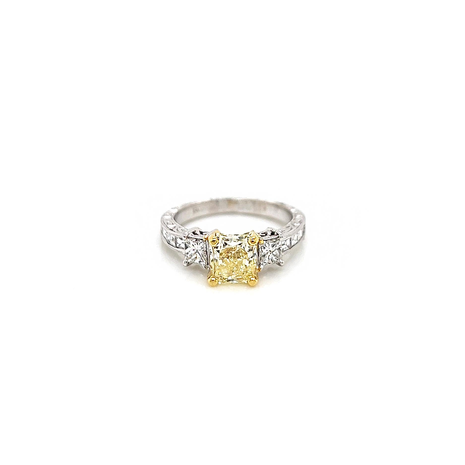 2.20 Total Carat Fancy Yellow Diamond Ladies Engagement Ring. GIA Certified.

