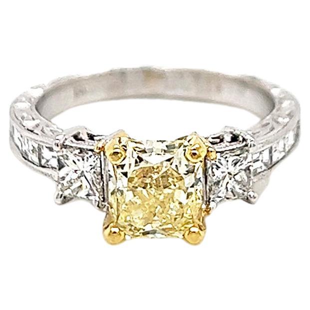 2.20 Total Carat Fancy Yellow Diamond Ladies Engagement Ring GIA