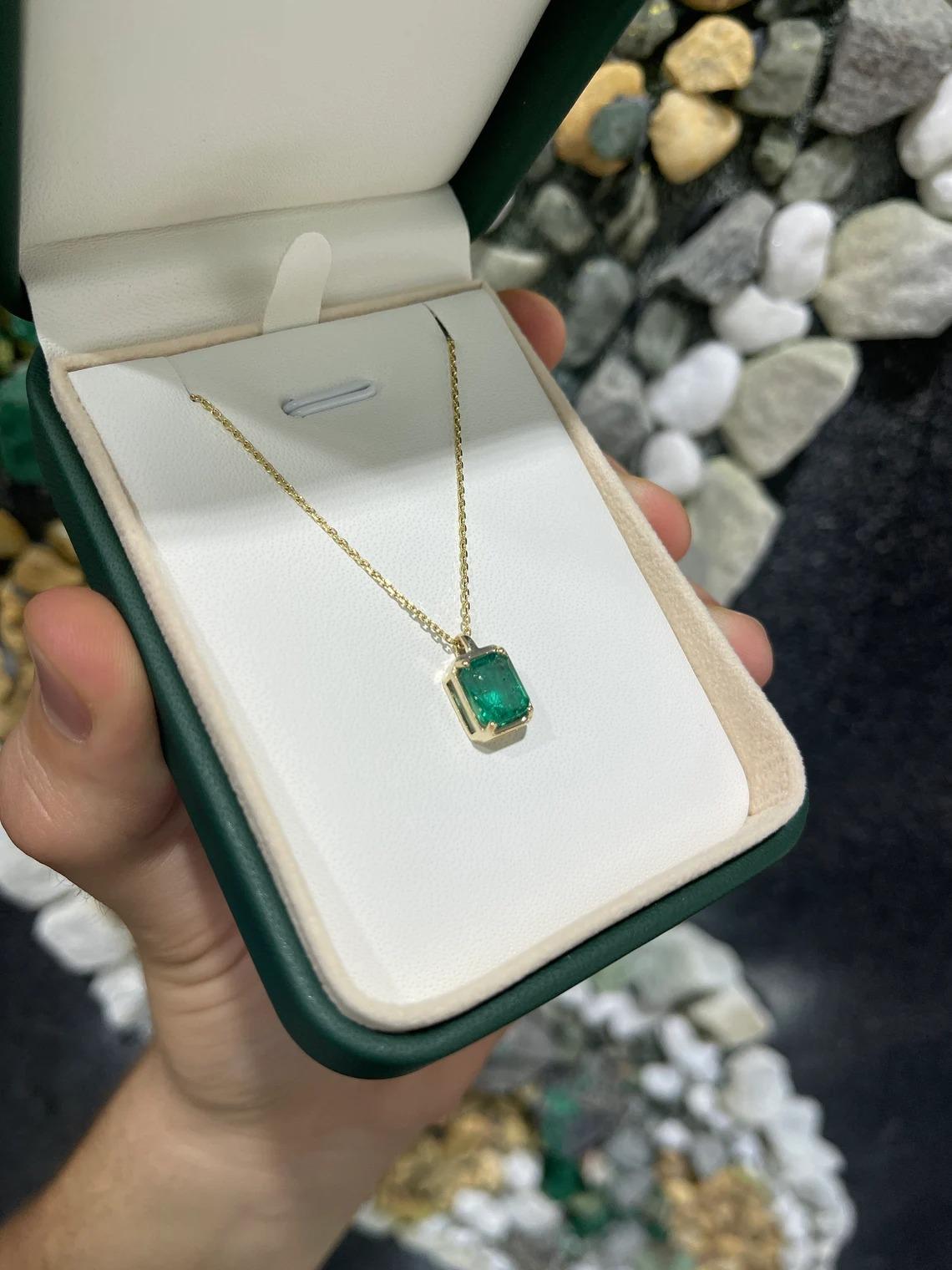2.20ct 14K Natural Emerald-Emerald Cut Solitaire 4 Prong Gold Pendant In New Condition For Sale In Jupiter, FL