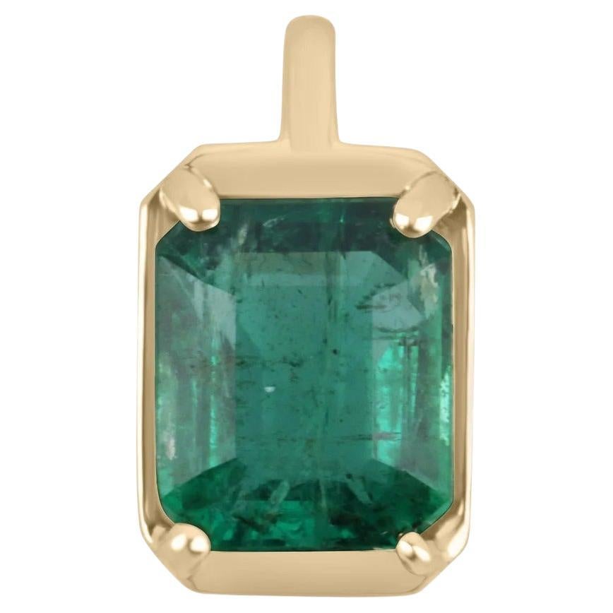 2.20ct 14K Natural Emerald-Emerald Cut Solitaire 4 Prong Gold Pendant For Sale