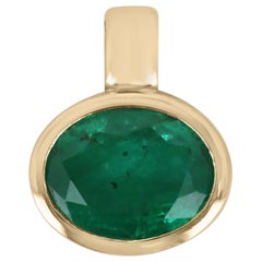 2.20ct 14K Natural Rich Dark Green Oval Cut Solitaire Bezel Anhänger Halskette