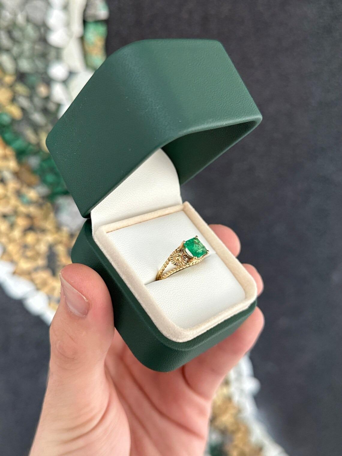 Art Nouveau 2.20ct 14K Vintage Inspired Vivid Asscher Cut Colombian Emerald Solitaire Ring For Sale