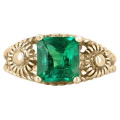 2.20ct 14K Vintage Inspired Vivid Asscher Cut Colombian Emerald Solitaire Ring