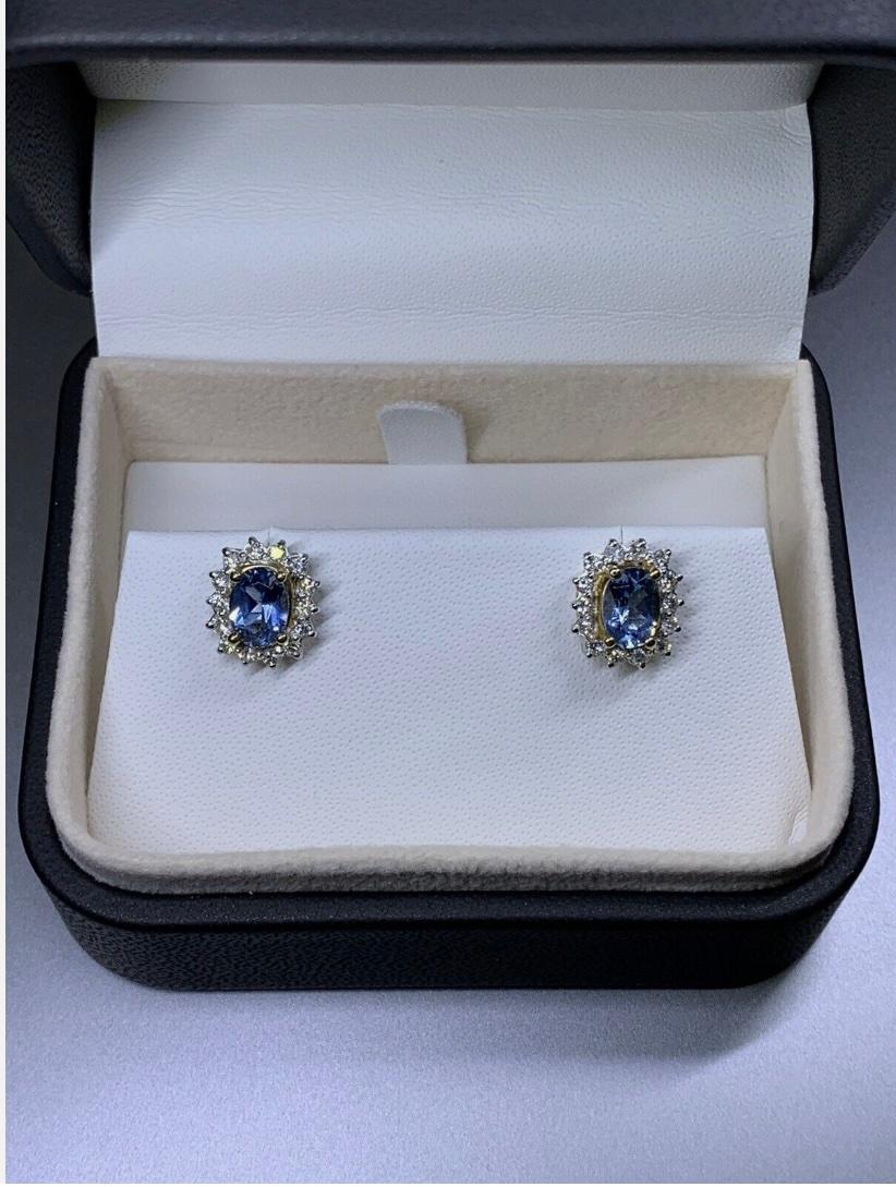 Pendientes solitarios gruesos de aguamarina y diamantes de 2,20 ct Oro amarillo de 18 ct Art Decó en venta