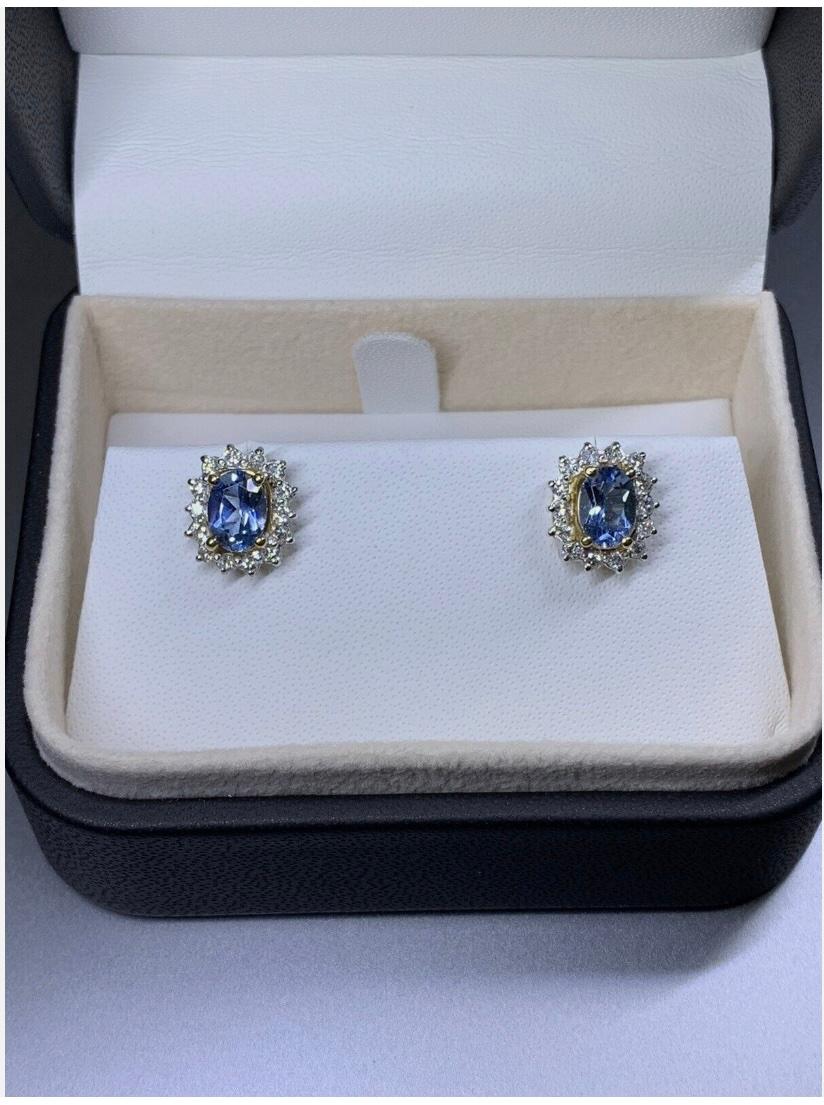 Pendientes solitarios gruesos de aguamarina y diamantes de 2,20 ct Oro amarillo de 18 ct Corte oval en venta