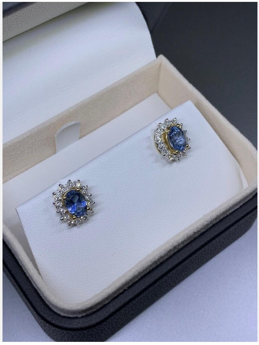 Pendientes solitarios gruesos de aguamarina y diamantes de 2,20 ct Oro amarillo de 18 ct en venta 1